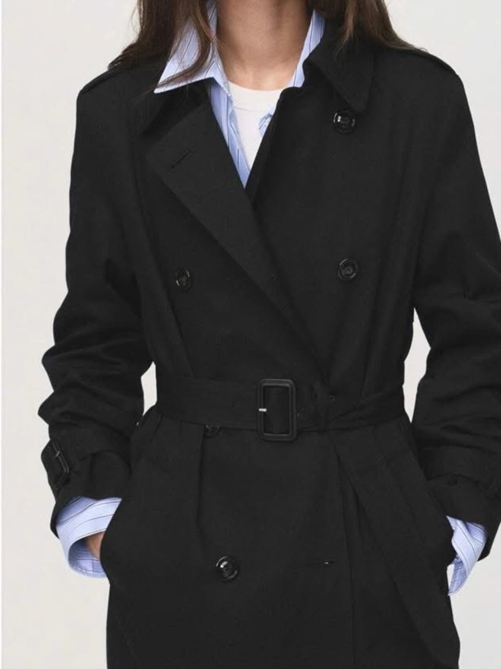 Mango Black Double-Breasted Trench Coat with Belt